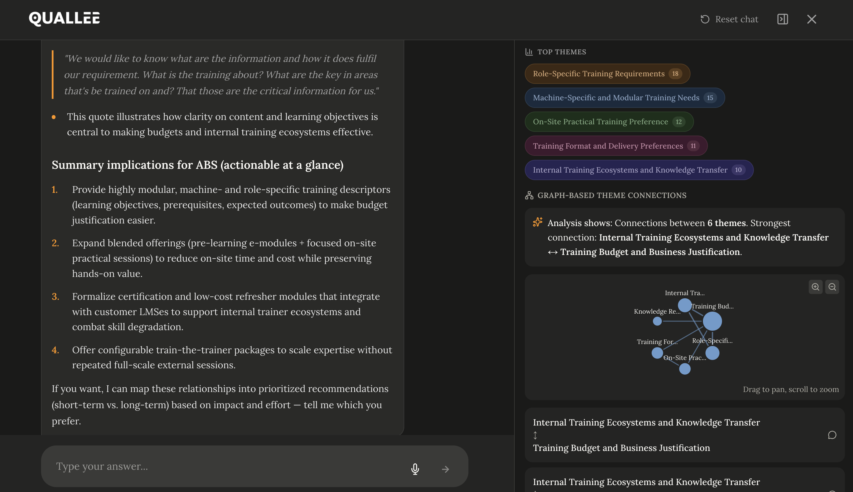 QUALLEE Graph View showing theme connections in dark mode